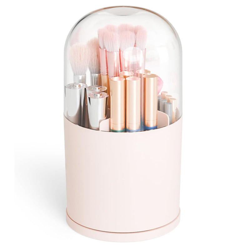 Dust-Proof Makeup Brush Holder with Clear Dome Lid, Multi-Compartment Vanity Organizer for Brushes, Eyeliner & Lip Gloss