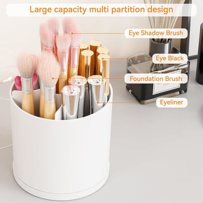 Dust-Proof Makeup Brush Holder with Clear Dome Lid, Multi-Compartment Vanity Organizer for Brushes, Eyeliner & Lip Gloss