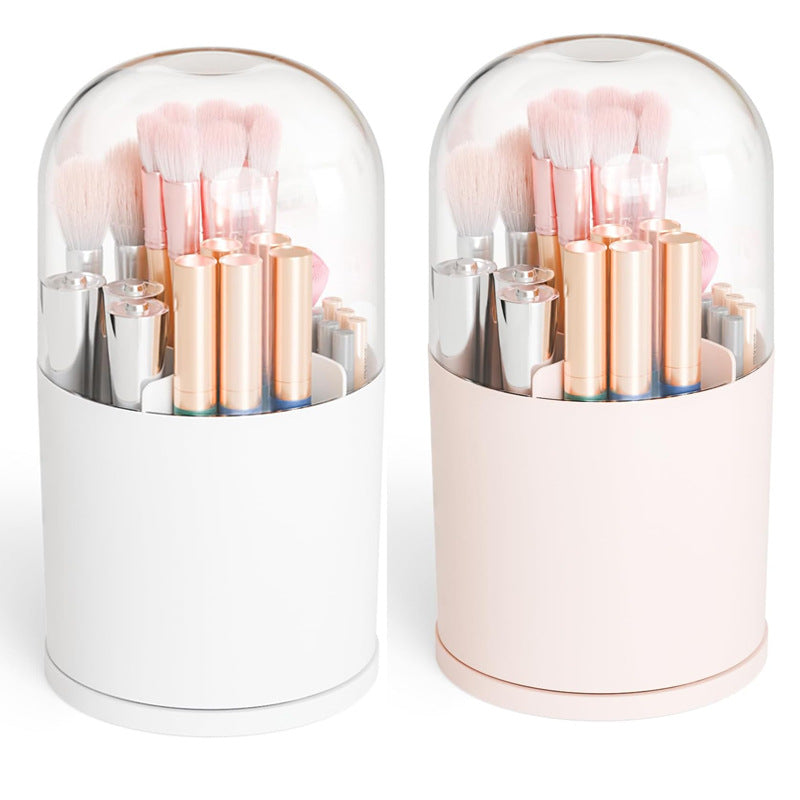 Dust-Proof Makeup Brush Holder with Clear Dome Lid, Multi-Compartment Vanity Organizer for Brushes, Eyeliner & Lip Gloss