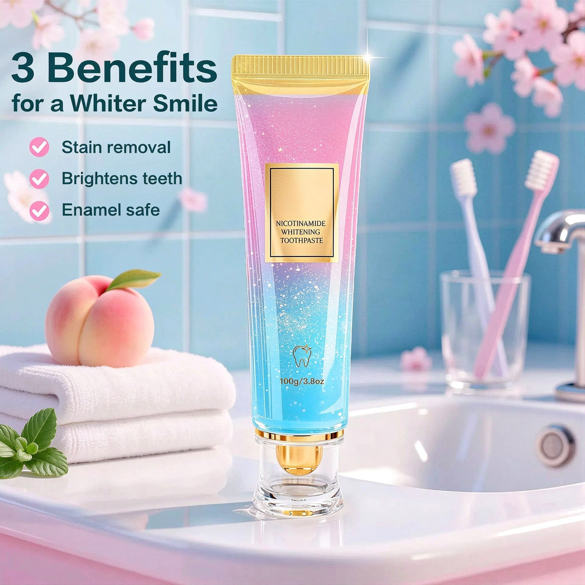 Niacinamide Whitening Toothpaste — Fluoride-Free, Enamel-Safe Stain Removal & Fresh Breath (100g / 3.5oz)